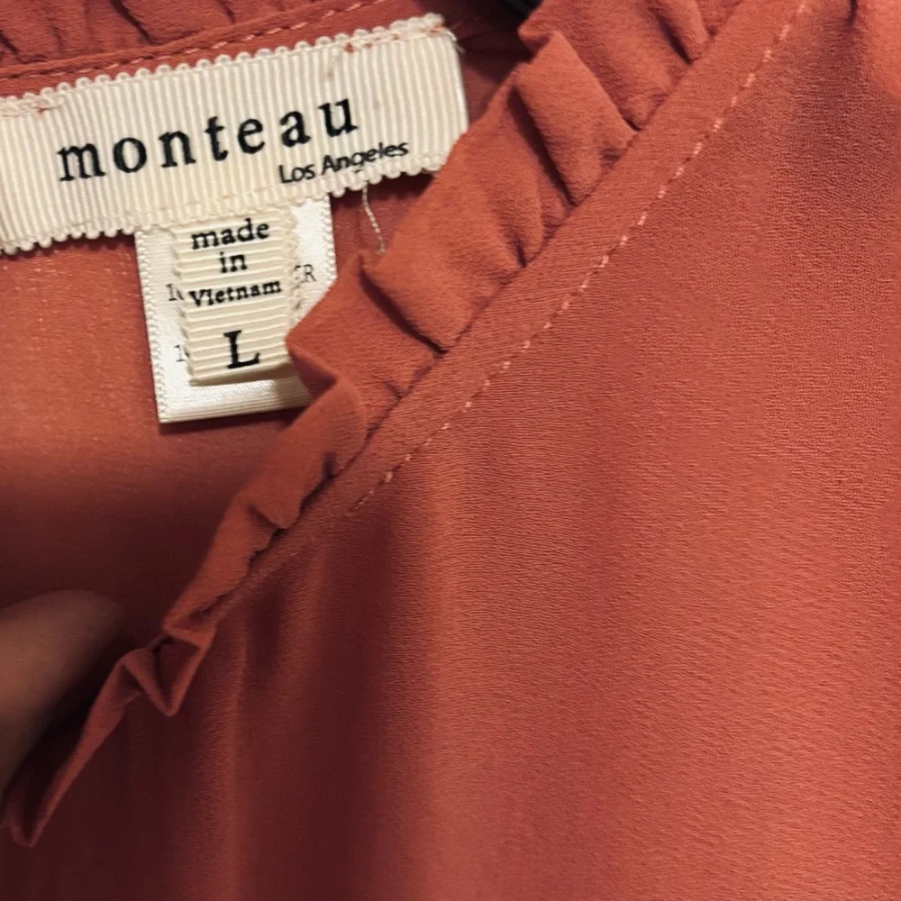 Monteau Women's Ruffle Sleeve Blouse - Rust - Picture 5 of 6